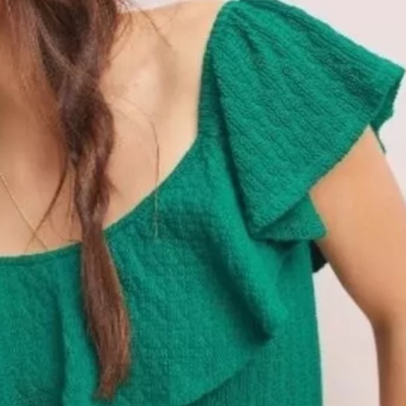 Anthropologie Green Textured Off Shoulder Top blouse casual resort women Medium - Picture 3 of 7